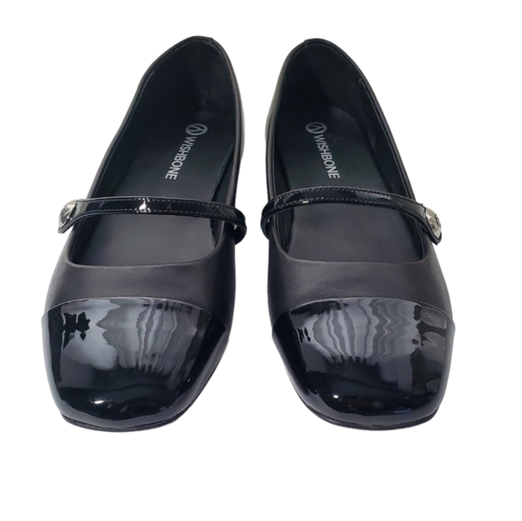 WISHBONE - Black Leather - Ballerina - Mary Jane - Flats - Size 10 - Picture 3 of 9